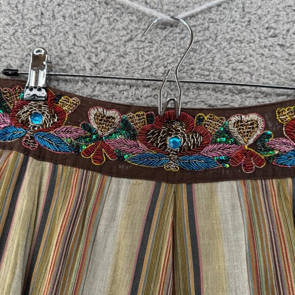 Grace Elements Boho Striped Midi Skirt With Embroidered Waistband Size 4 - Picture 4 of 7